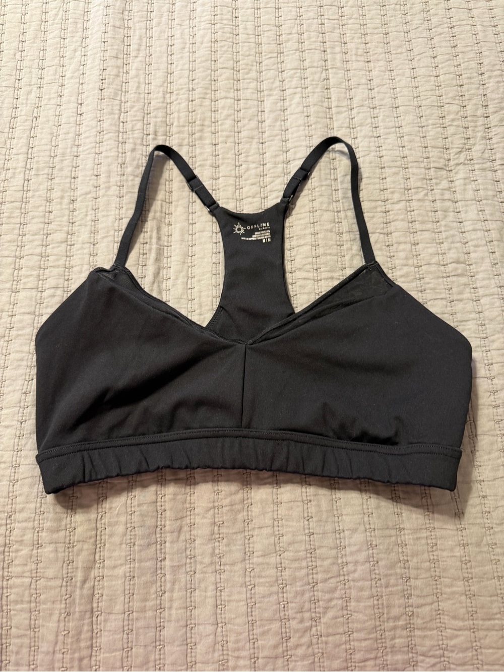 Aerie OFFLINE Goals Mesh V Neck Black Racerback Sports Bra